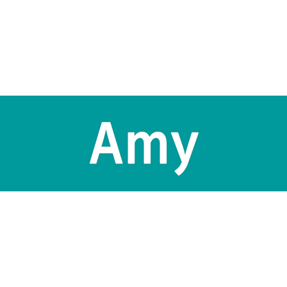 Name 'Amy' on a teal background